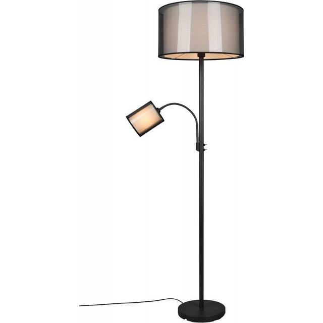 Trio Leuchten Golvlampa Burton 411400232, metall svart matt, lampskärm tyg vit, exkl. 1 x E27 & 1 x E14