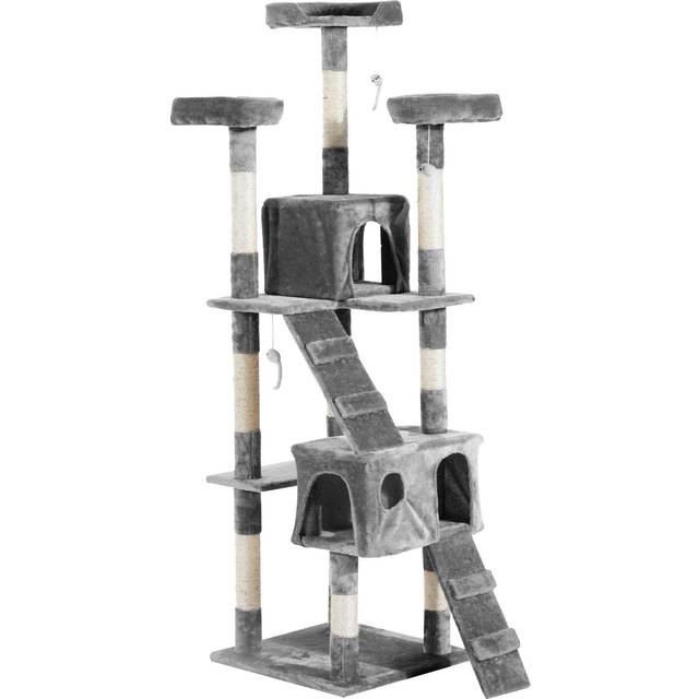 Pawhut Cat Tree For Indoor Cats Kitten Kitty Scratching Scratcher Post Climbing Tower Activity Centre House Grey