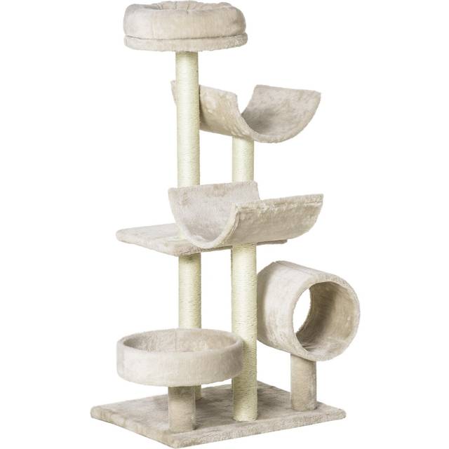 PawHut Cat Tree for Indoor Cats with Scratching Post Perch Tunnel Beige | TJ Hughes