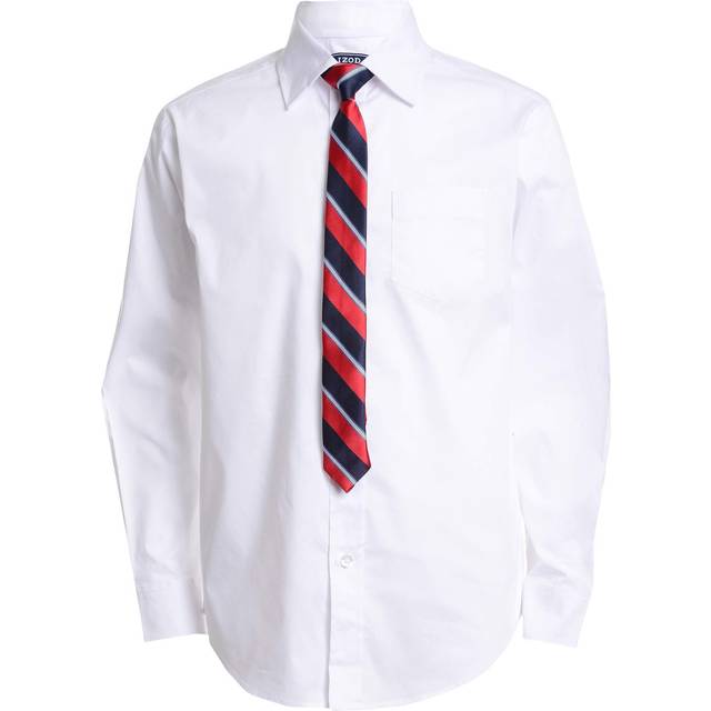 IZOD Boys' Big Long Sleeve Button-Down Collared Shirt with Tie and Che