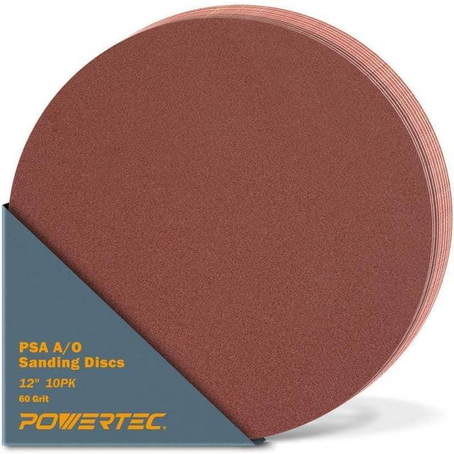POWERTEC 110380 12-Inch PSA 60 Grit Aluminum Oxide Adhesive Sanding Disc  10-Pack