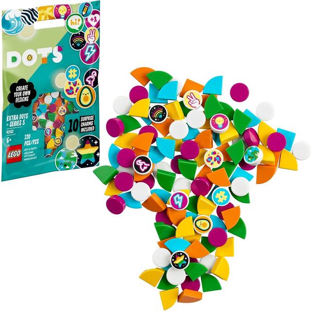 LEGO DOTS Extra DOTS – serie 5 (41932) gör-det-själv hantverksdekorationssats; liten överraskningsväska full av samlarplattor uppmuntrar barn att utforska nya verktyg för självuttryck; ny 2021 (120 stycken)