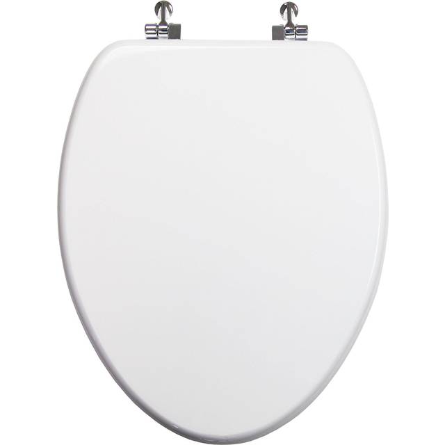 TOPSEAT Elongated Toilet Seat w/Chromed Metal Hinges  Wood  White