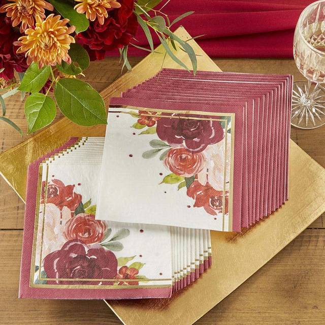 Burgundy Blush Floral 2 Ply Paper Napkins (Set of 30)