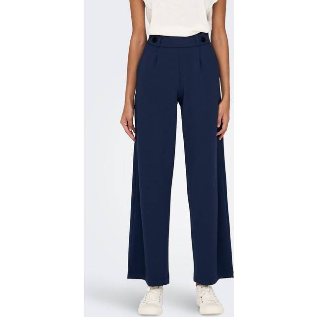 Wide Leg Trousers with High Waist - Black Iris Twill - S / L32