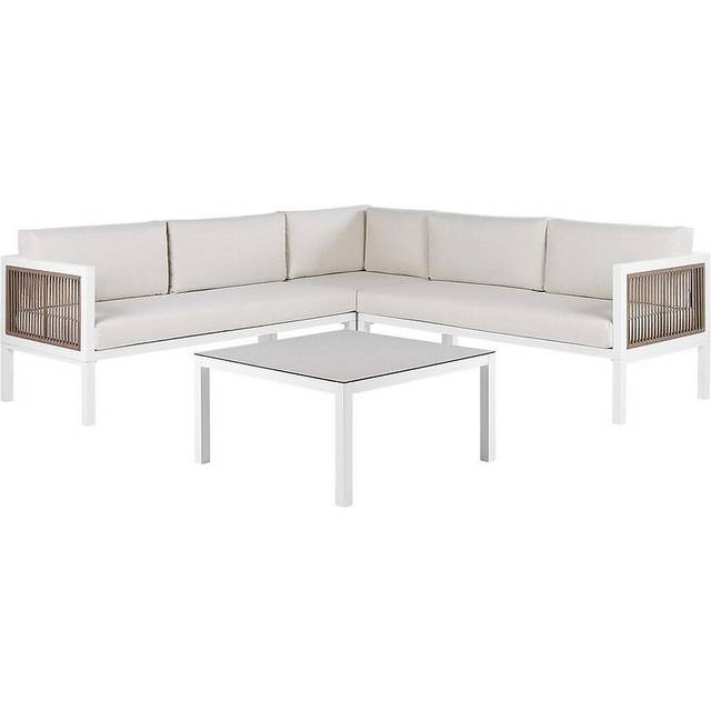 Beliani Garden Corner Sofa With Table 4 Seater Borello Left Hand Metal Beige, White