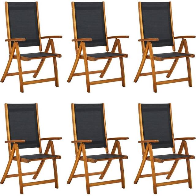 (black, 6 pcs) vidaXL Folding Garden Chairs Dining Chair Solid Wood Acacia and Textilene