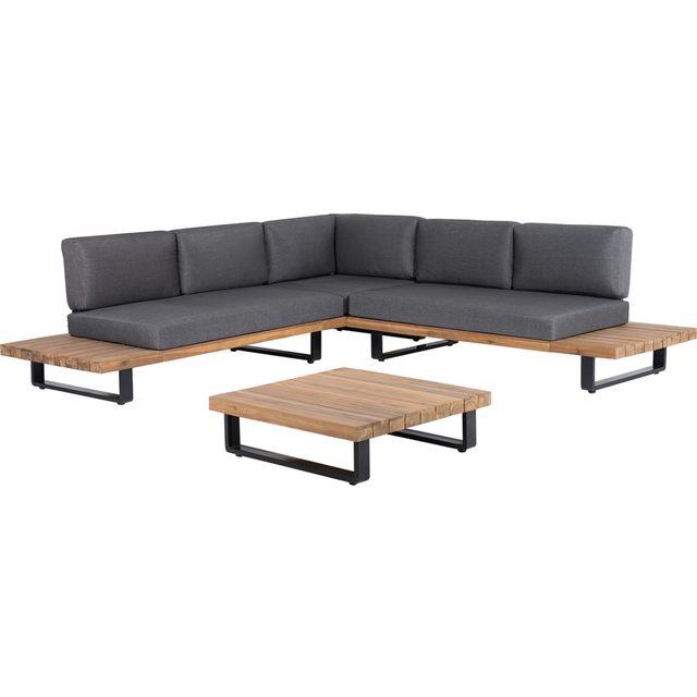 Beliani Garden Corner Sofa with Table 5 Seater MYKONOS Right Hand Certified Acacia Wood Dark Grey, Grey