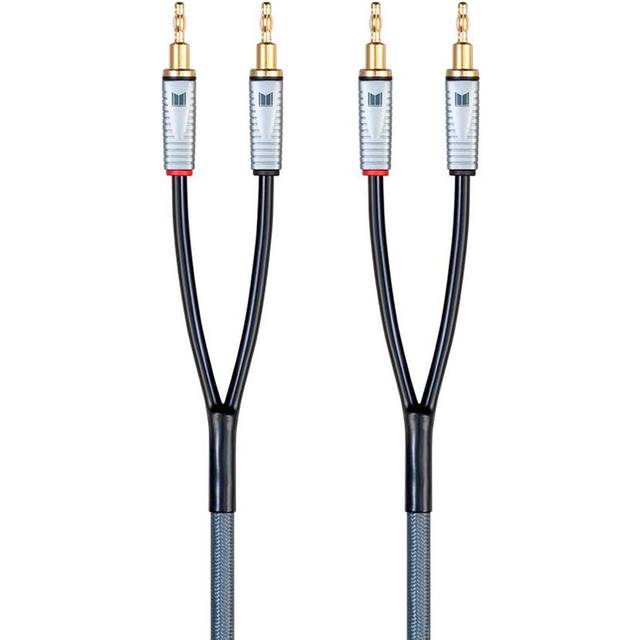 Monolith by Monoprice 14AWG Oxygen Free Copper Multi-Strand Conductors PE Insulated Speaker Wire with Gold Plated Banana Plug Connectors, 6ft - Pair - Silver