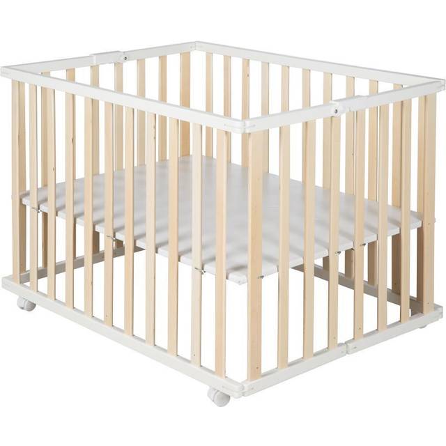 Roba Hopfällbar Lekhage med Hjul, Wood White