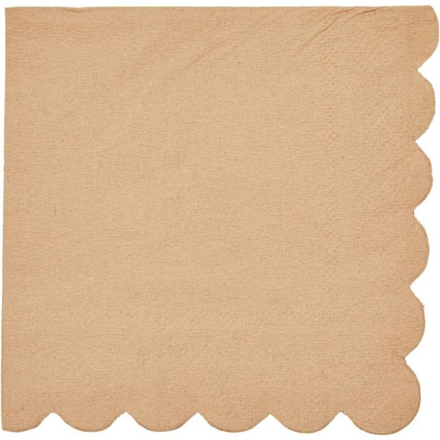 100-Pack Kraft Paper Brown Cocktail Napkins - 3-ply Disposable Serviettes with Decorative Scalloped Edges for Birthday and Christmas Party Supplies