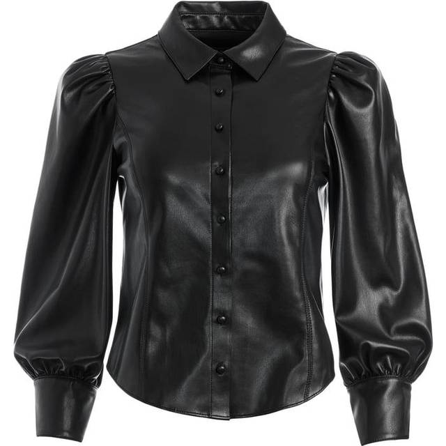 Nadine Puff-Sleeve Vegan Leather Blouse - OFF WHITE - Small