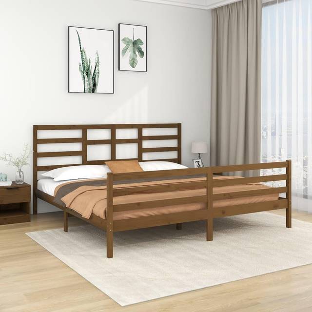 (honey brown, 200 x 200 cm) vidaXL Bed Frame Bed Base Bedstead Bedroom Mattress Foundation Solid Wood