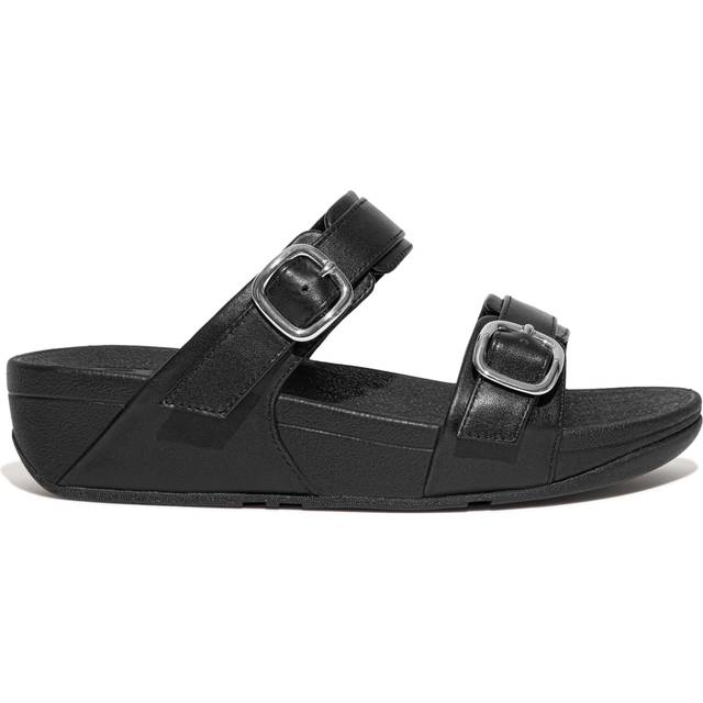 FitFlop Lulu Adjustable Slides Leather Women's Comfort All Black Sandals - Medium x UK 6.5