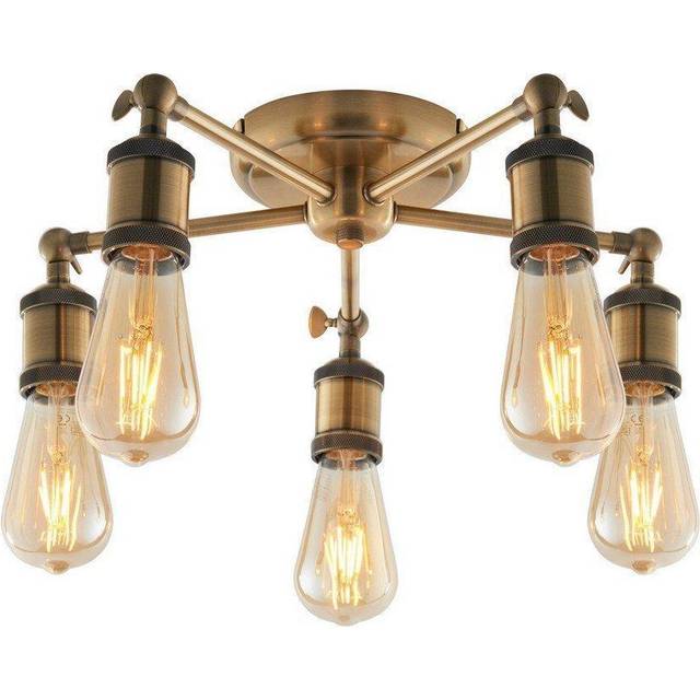 Endon 97244 Hal 5 Light Semi Flush Ceiling Light In Antique Brass Finish