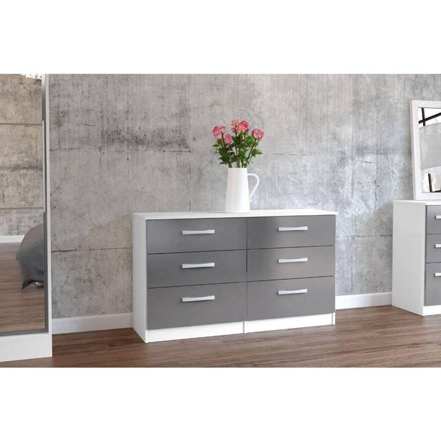 Birlea Lynx 6 Drawer Chest White and Grey Drawer Chest