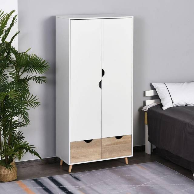 Particle Board 2-Drawer Wardrobe White/Oak