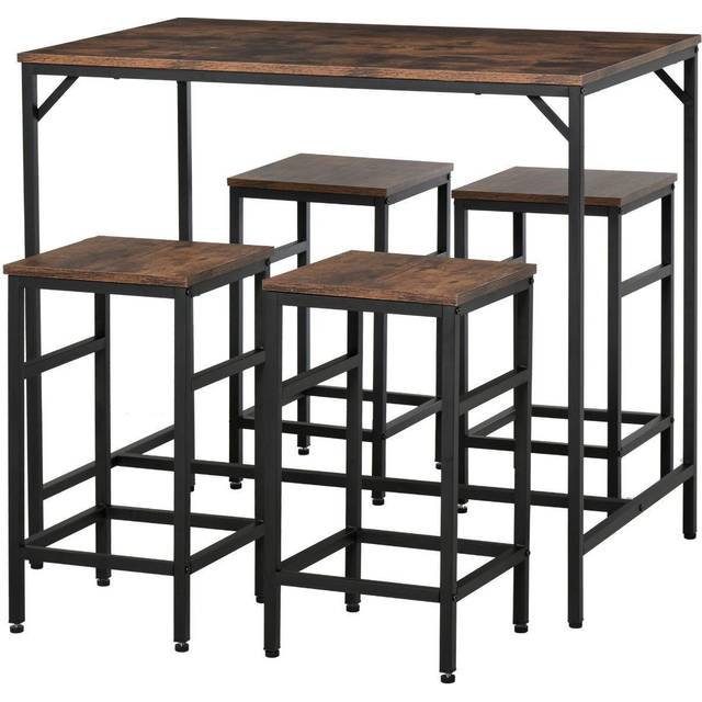 HOMCOM Industrial Rectangular Dining Table Set with 4 Stools for Dining Room | TJ Hughes
