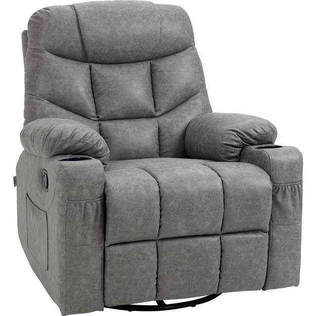 HOMCOM PU Leather Manual Recliner Chair, Swivel Armchair for Living Room, Grey