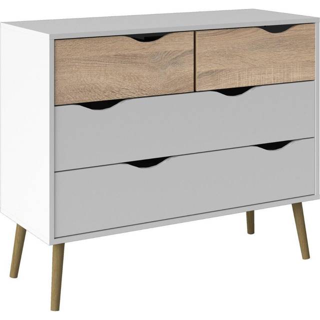 Indoor Furniture Group Oslo Chest Of 4 Drawers (2+2) In White And Oak Effect, White
