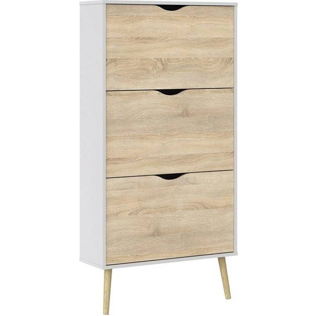 Oslo Shoe Cabinet 3 Drawers In White And Oak Effect, White