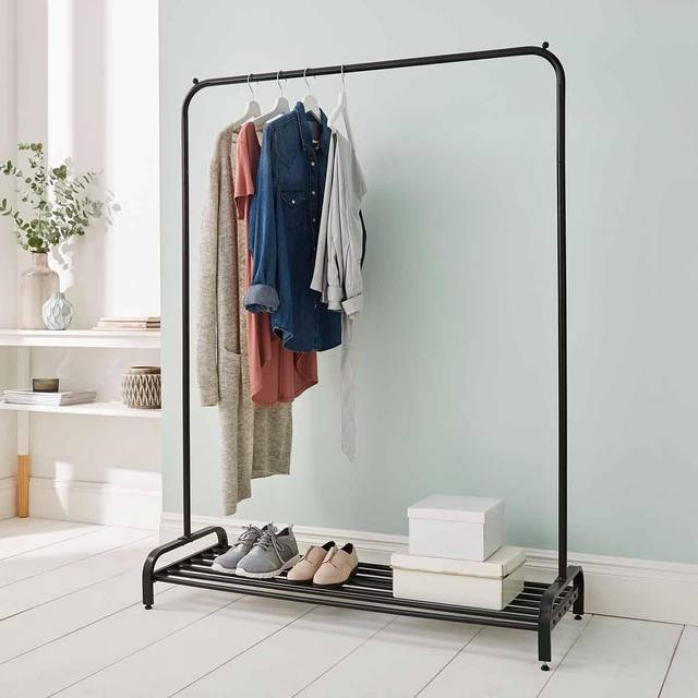 Garment Rack Clothes Rail With Shoe Storage Shelf & Adjustable Feet
