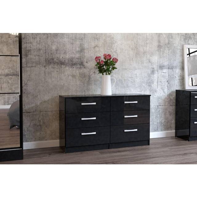 Lynx 6 Drawer BlackChest of Drawers - Birlea - 6 Drawers