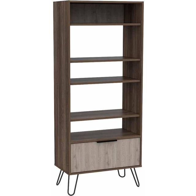 Nevada display bookcase with door - Smoked oak - Brown