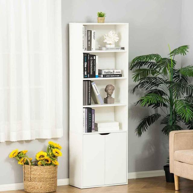 Homcom 2 Door 4 Shelves Bookcase Wooden Storage Cabinet Display Unit White