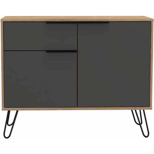 Vegas small sideboard with 2 doors and drawer - Bleached oak with grey - Brown