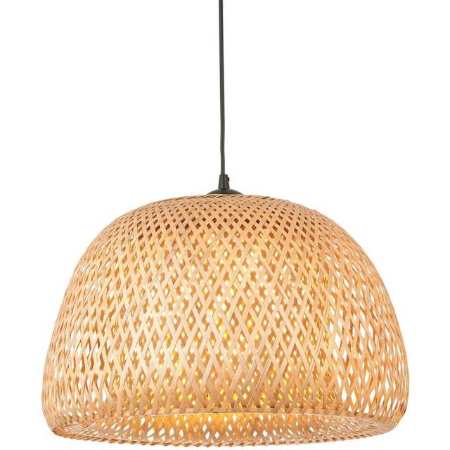 Endon 101574 Bali 1 Light Pendant Natural Bamboo, White Pc &amp; Matt
