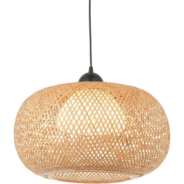 Endon 101572 Bali 1 Light Pendant Natural Bamboo, White Pc &amp; Matt