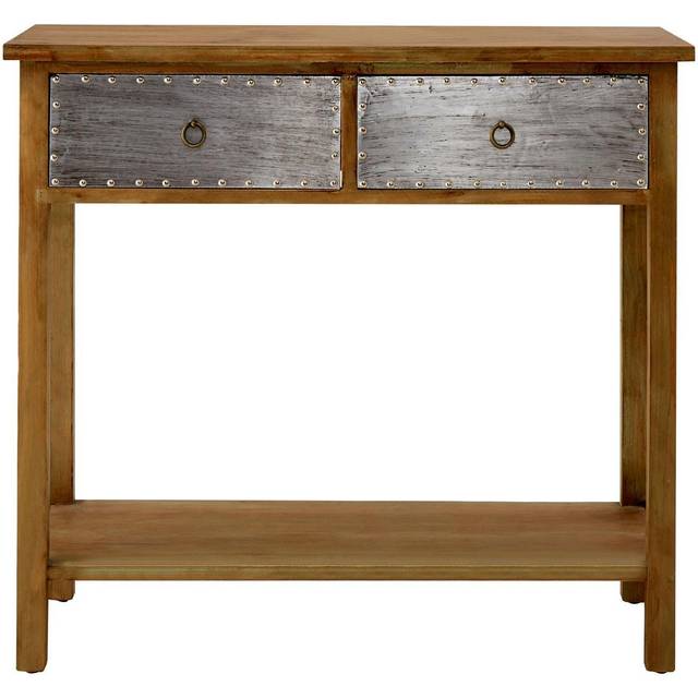 Two Drawer Console Table, Chic Hallway Table, 2 Metal Drawer Solid Wood Console Table, Rustic Console Table - Natural - One Size