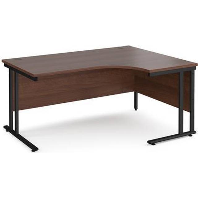 Maestro 25 Right Hand Ergonomic Office Desk with Black Frame and Walnut Top – 1600mm