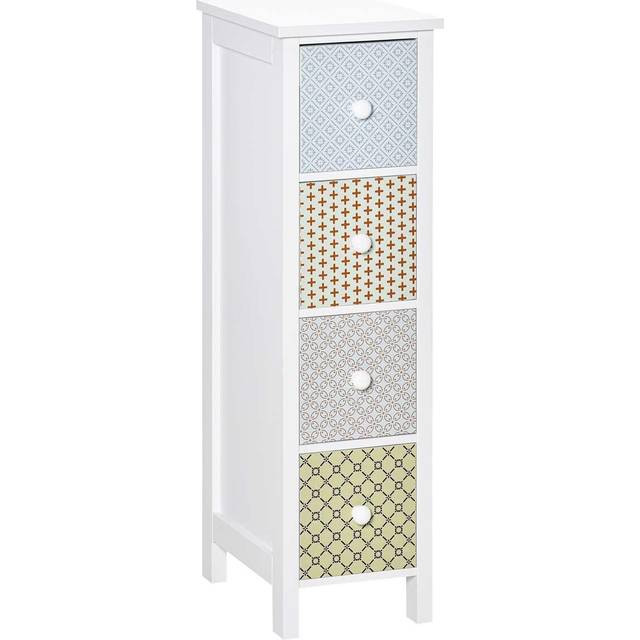 HOMCOM Chest of Drawers 4 Drawer Dresser Slim Storage Cabinet for Bedroom in White - White - Size: One Size