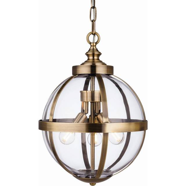 Firstlight Monroe Contemporary Style 3-Light Pendant Light in Antique Brass and Clear Glass