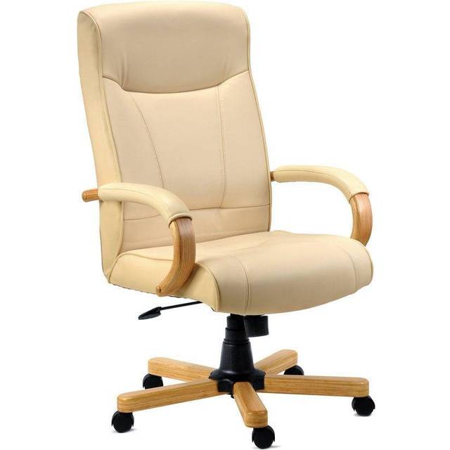 Teknik Knightsbridge Executive Chair with Light Oak-Coloured Wooden Arms and Five-Star Base, Cream