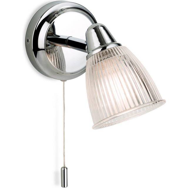 Firstlight Echo Modern Style Wall Light with On/Off Pull Cord in Chrome and Clear Ribbed Glass