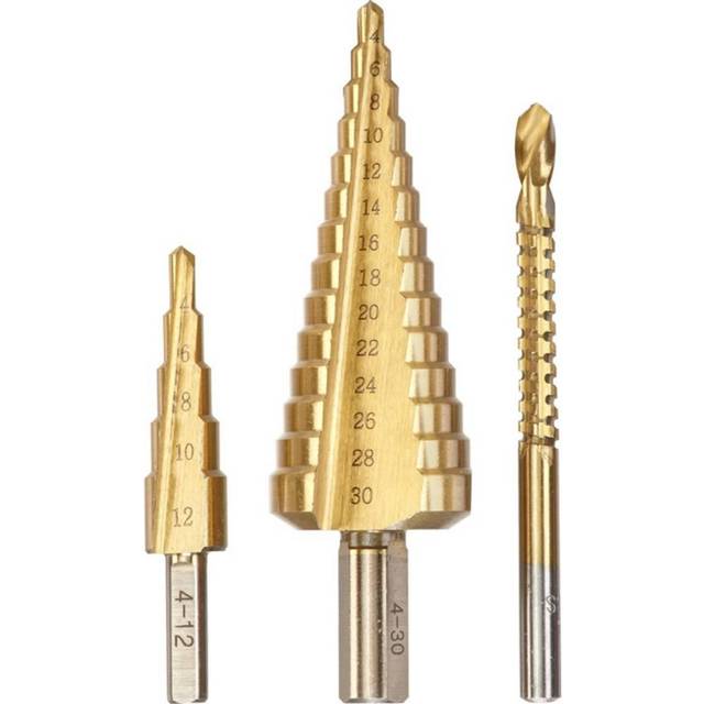 525890 Step Drill, 3-Piece Set with milling Drill, 1 x 4-12 mm and 4-30 mm, Surface Titanium-nitrided