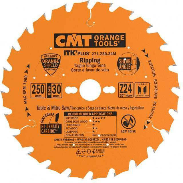 CMT 271.250.24M ITK Plus RIP and Crosscut Saw Blade HW 250X2.4/1.6X30 Z24 ATB+S
