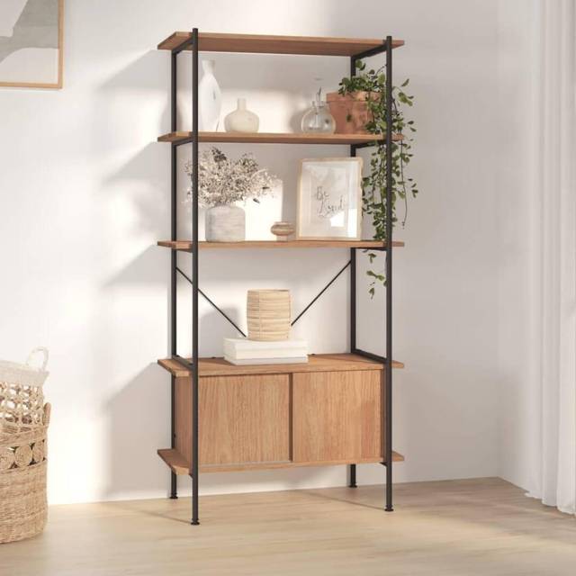 vidaXL 5-Tier Shelving Unit with Cabinet 80x40x163 cm Steel and Engineered Wood - Brown
