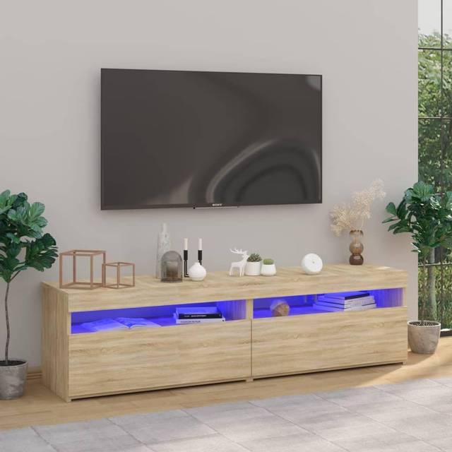vidaXL TV Cabinets 2 pcs with LED Lights Sonoma Oak 75x35x40 cm - Brown