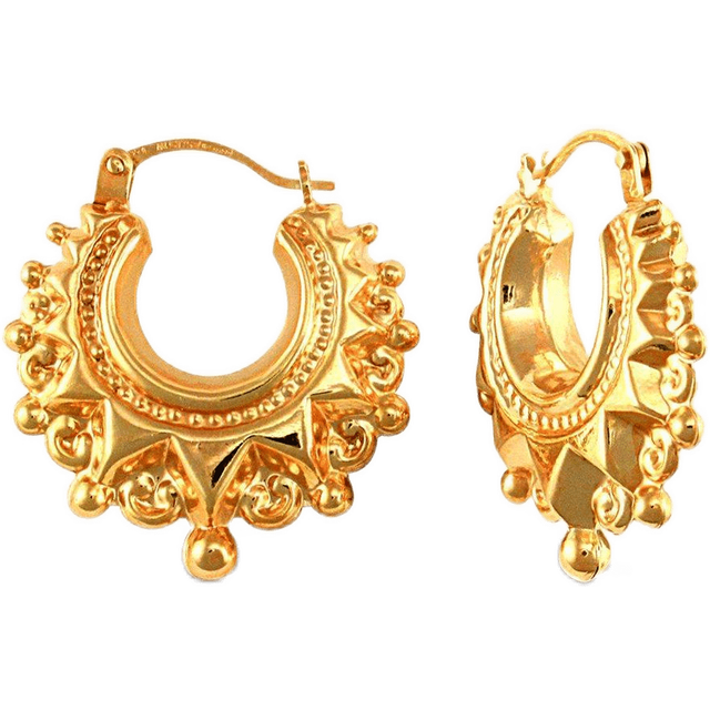 Jewelco London Ladies 9ct Yellow Gold Victorian Spike Hoop Creole Earrings - JER764