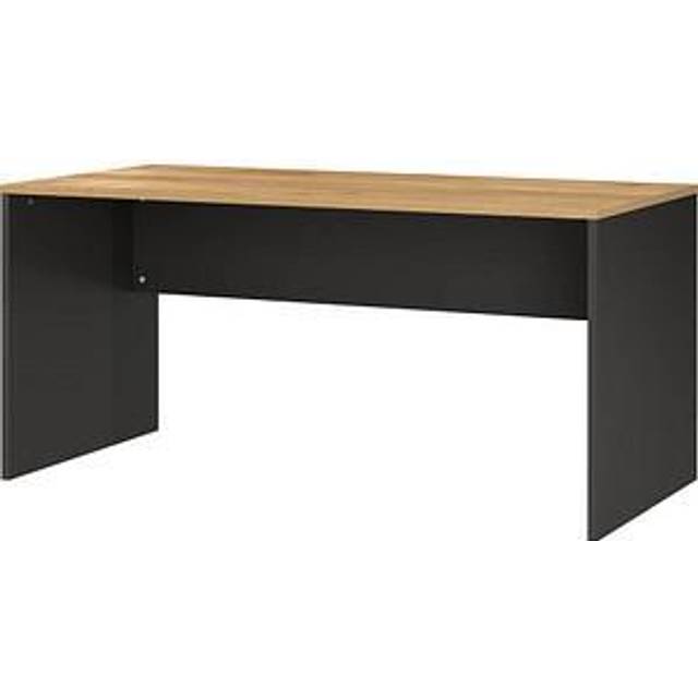 Germania Desk with Side Panels and Knee Panel - Graphite and Oak, none
