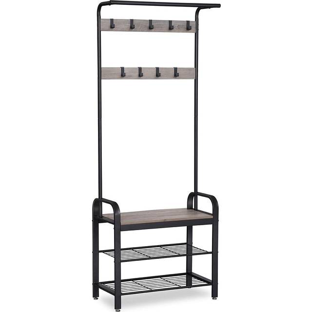 4-in-1 Coat Rack with Shoe Bench, Hooks, and Hanging Rail
