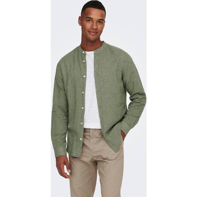 ONLY & SONS Fritidsskjorta för män, ONSCAIDEN SOLID – Slim Fit XS S M L XL XXL, träsk, L