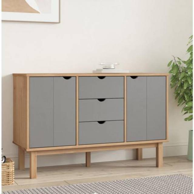 vidaXL Sideboard OTTA Brown and Grey 113.5x43x73 cm Solid Wood Pine