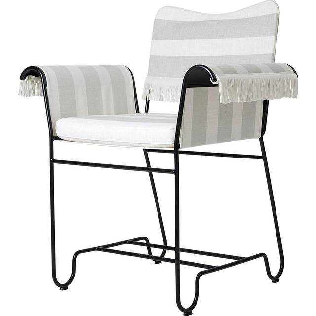 Tropique Dining Chair With Fringes, Classic Black / Leslie Stripe 20