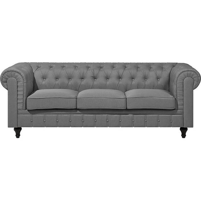 Beliani Fabric Living Room Set Grey Chesterfield Big, Grey
