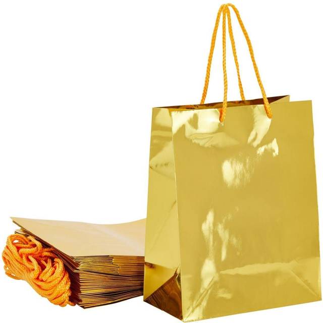 Sparkle and Bash 24 Pack Metallic Gold Gift Bags with Handles for Birthday Party Favors  Small Business Supplies  Easter  Baby Shower  Anniversary  We